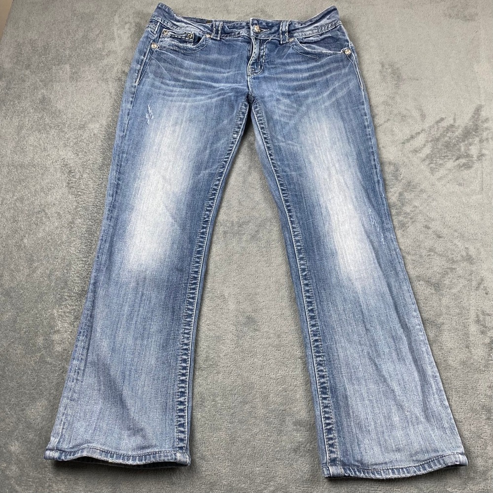 Miss Me Women 31x29 Jeans Blue Sequin Flap Pocket Bootcut - READ!